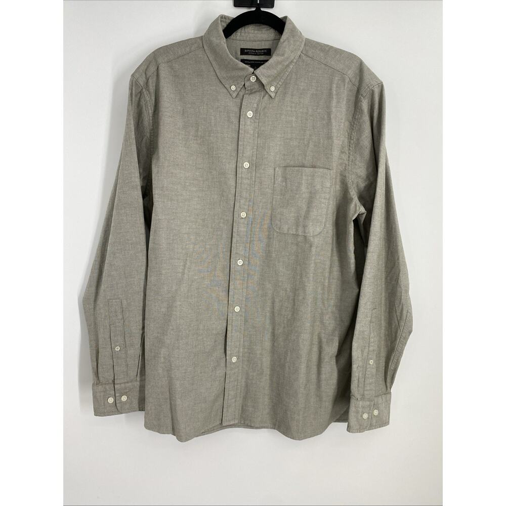 Banana Republic Organic Cotton Buttown Down Shirt Men Large Gray Preppy 679